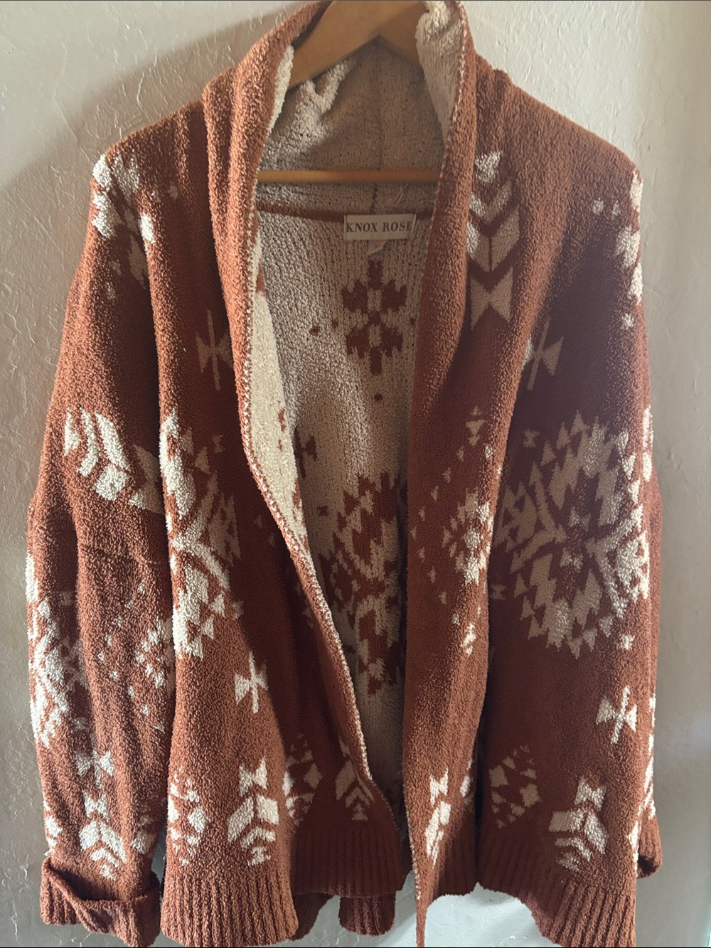 Knox Rose Rust and Cream Aztec-Inspired Open Cardigan